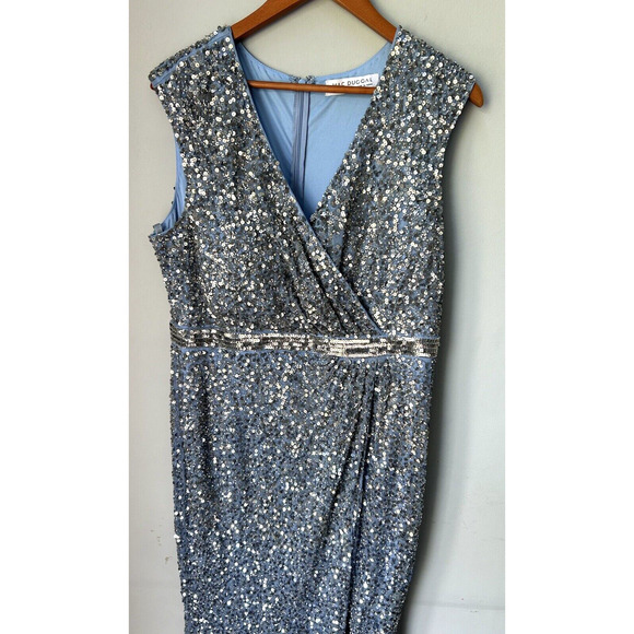 Mac Duggal 5489 Cap Sleeve Sequined High Slit Gown Beaded Blue Ombre Size 12 NWT - Picture 6 of 14